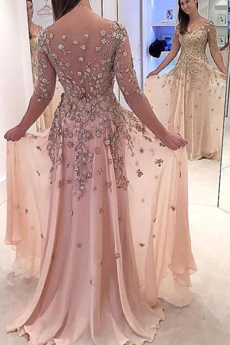 Stunning Prom Dress Light Blush Pink Prom Gowns Long Evening Gowns For Teens