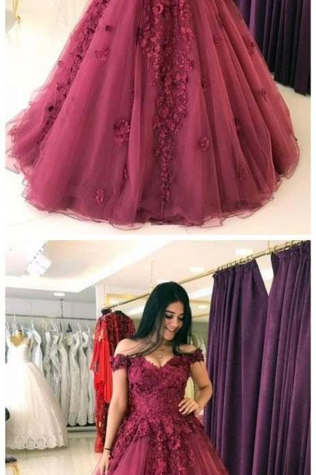Lace Appliques Prom Dresses Ball Gowns,tulle Quinceanera Dress Prom Dress M000127