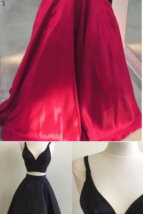 Elegant Prom Gown,two Piece Prom Dresses,long Prom Dress,red Prom Dress, Formal Evening Dress, Simple Prom Dress,ball Gown Prom Dresses,satin