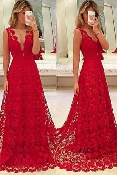 Red Lace Prom Dresses Sexy Sheath Evening Dresses Party Prom Dresses Front Split Prom Dress,m000196