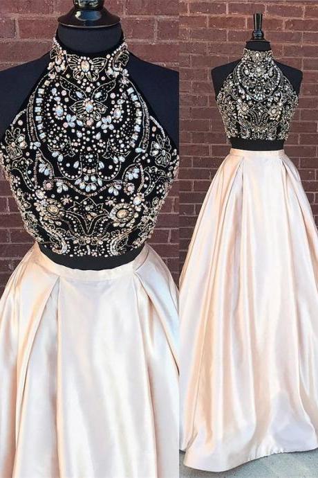 Gorgeous Two Piece Beads Long Prom Dress M000210