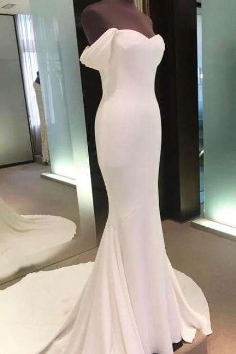 Off Shoulder Backless Prom Gown, White Prom Dress,mermaid Long Prom Dress,spandex Evening Gowns M0267