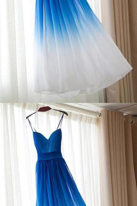 Spaghetti Straps Long Prom Dresses,royal Blue And White Prom Dress,simple Prom Gowns,bridesmaid Dresses M0271