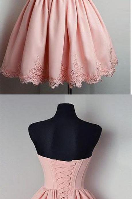 Strapless Sweetheart Short Pink Homecoming Dress, A-line Open Back Graduation Dress,cute Short Prom Dresses,sweet 16 Cocktail Dresses,homecoming