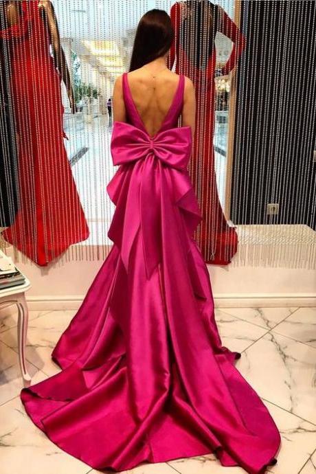 Bow Knot Back Prom Dress,mermaid Prom Dresses,open Back Evening Dress,taffeta Formal Dress M0328
