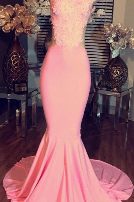 Pink Mermaid Prom Dresses High Neck Sleeveless Elegant Evening Gowns M0385