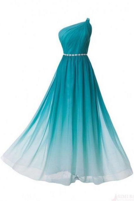 A Line One Shoulder Ombre Long Chiffon Prom Dresses Evening Dresses M0470