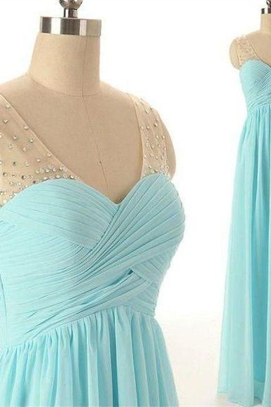 Light Blue Evening Dress,v-neck Prom Dress,chiffon Prom Dress,long Prom Dress,simple Prom Dress M0534