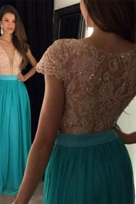 Cap Sleeves Prom Dress,blue Prom Dress,long Evening Dress,charming Evening Gown,formal Prom Gown M0563