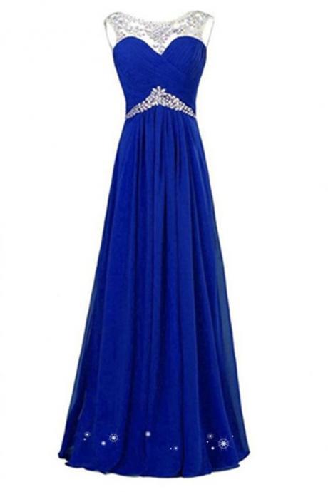 Chiffon Dresses,roayl Blue Prom Dresses,beading High Low Prom Gowns,evening Gowns,handmade Simple Prom Dress For Teens, M0593