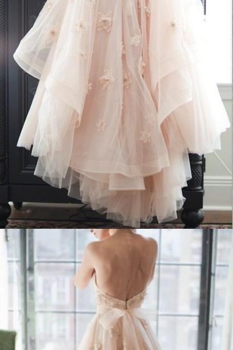 Fairy Tale Style Tulle Prom Dress,backless Applique Party Dress, Gentle Long Evening Dress M0688