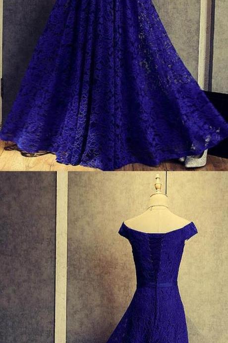 Royal Blue Floor Length Off Shoulder Prom Dresses Evening Dresses M0813