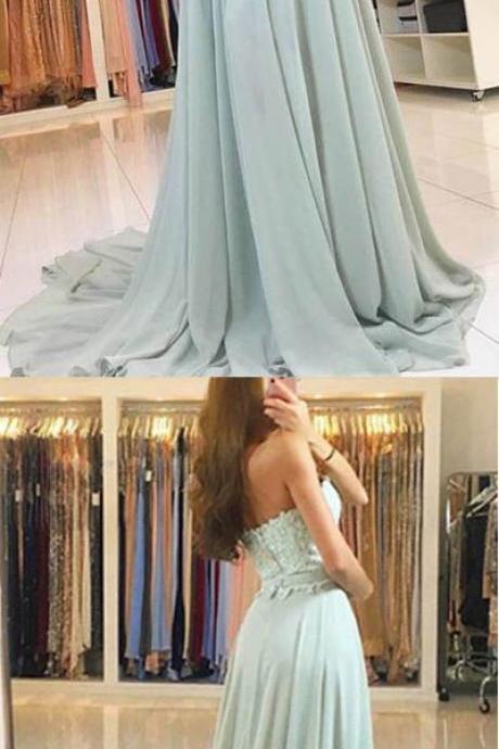 Elegant Sweetheart Lace Evening Dress Long Chiffon Prom Dress M0840
