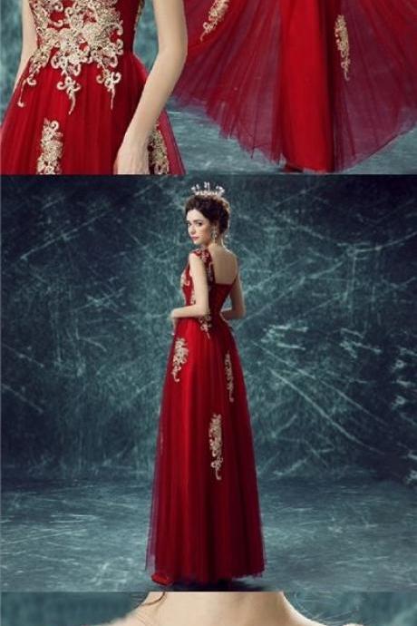 Beautiful Prom Dresses A-line Ankle-length Gold Appliques Prom Dress/evening Dress M0876