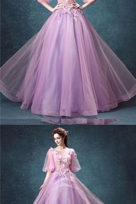 Chic Lilac Prom Dresses Appliques Floor-length Beautiful Prom Dress/evening Dress M0880