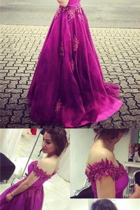 Beautiful Prom Dresses Fuchsia A-line Off-the-shoulder Long Prom Dress/evening Dress M0885