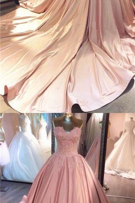 Ball Gown Prom Dresses Sweetheart Sweep/brush Train Satin Prom Dress/evening Dress M0886