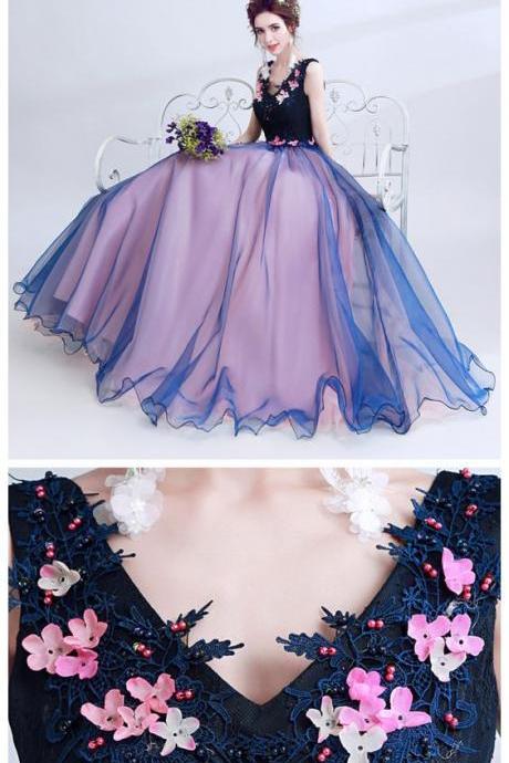 A-line Princess V Neck Sleeveless Floor Length Prom Dresses, M0909