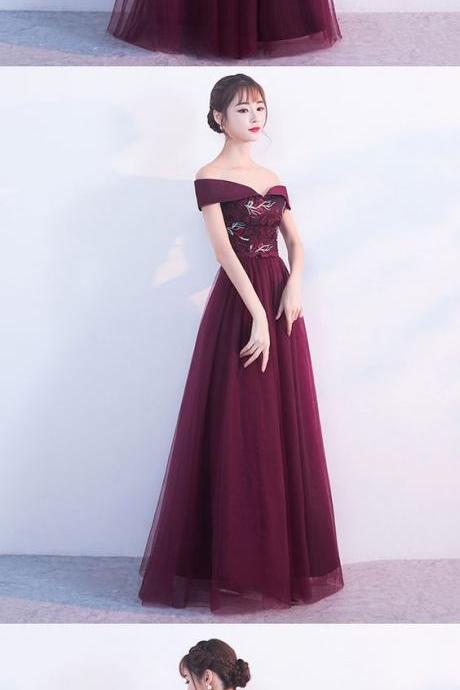 Burgundy Long Prom Dress, Burgundy Evening Dress M0924