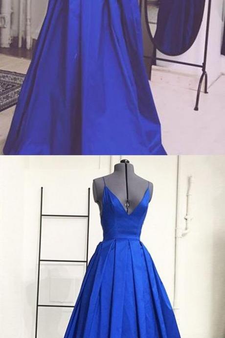 Simple Royal Blue Prom Dress - V-neck Sleeveless Floor Length Backless M1039