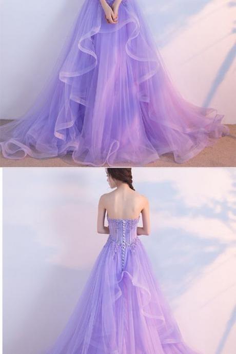 Elegant Prom Dress,long Prom Dresses,sweetheart Prom Dresses,lilac Evening Dress, Tulle Prom Gowns,formal Women Dress M1074