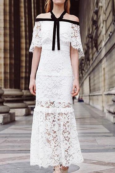 Beautiful Wedding Dresses Halter Sheath Floor-length Ivory Lace Long Bridal Gown M1154