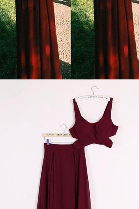 Sexy Two Piece Prom Dresses, 2 Piece Homecoming Dresses, Burgundy Homecoming Gowns M1168