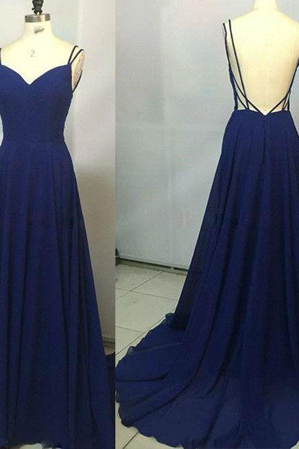 Simple Royal Blue Long Prom Dress, Backless Evening Dress M1208