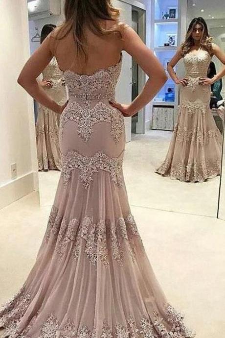 Vintage Strapless Sweetheart Lace Mermaid Long Prom Dresses M1220