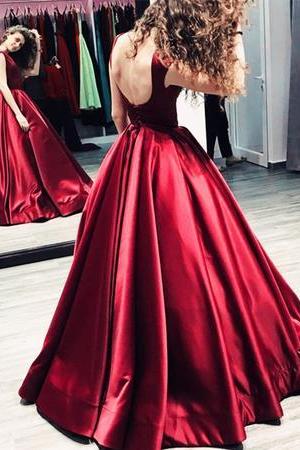 Sexy Long Satin Backless Prom Dresses Ball Gowns Evening Dresses M1251