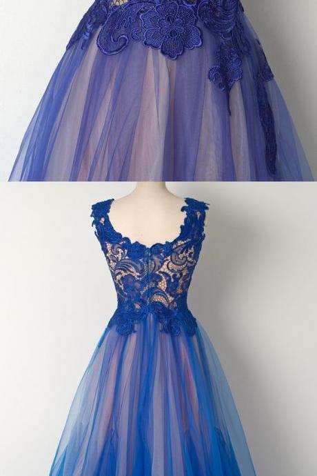 A-line/princess Evening Prom Dresses Long Royal Blue Dresses With Zipper Lace Floor-length Colorful Evening Dresses M1390