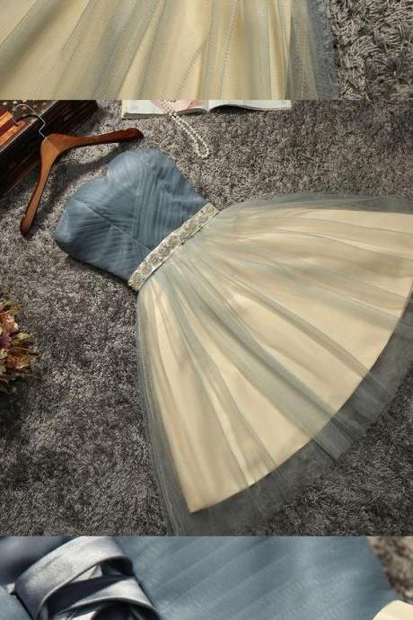 Mini Prom Homecoming Dress Short Light Blue Dresses With Lace Up Bowknot Strapless Fancy Prom Dresse M1639