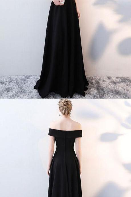 Simple Black V Neck Long Prom Dress, Black Evening Dress M1651