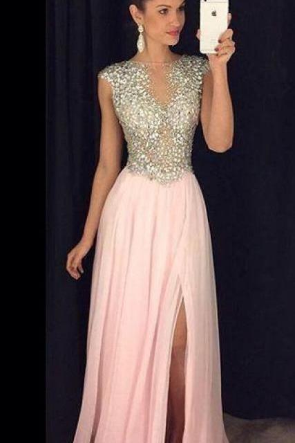 Pink Chiffon Prom Dresses Party Gowns M1740
