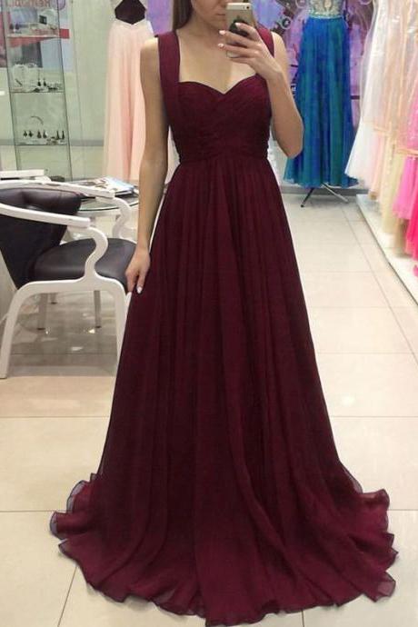 Burgundy Chiffon Long Prom Dress, Burgundy Evening Dress, Burgundy Bridesmaid Dress M1805