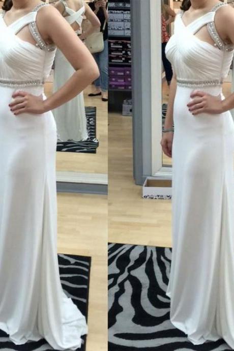 Floor Length Prom Dresses, White Floor-length Evening Dresses, Floor-length Long Prom Dresses M1841