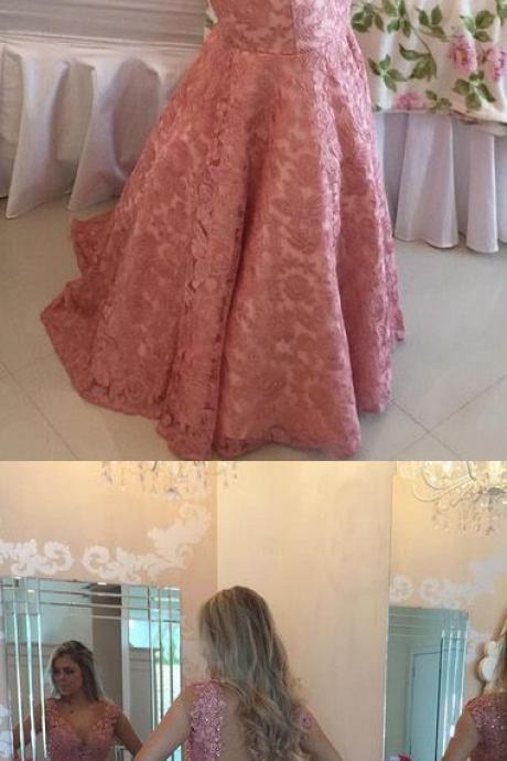 Pink Mermaid/trumpet Prom Evening Dresses Soft Long V-neck Evening Dresses With Sequin Open-back Dresses M1857