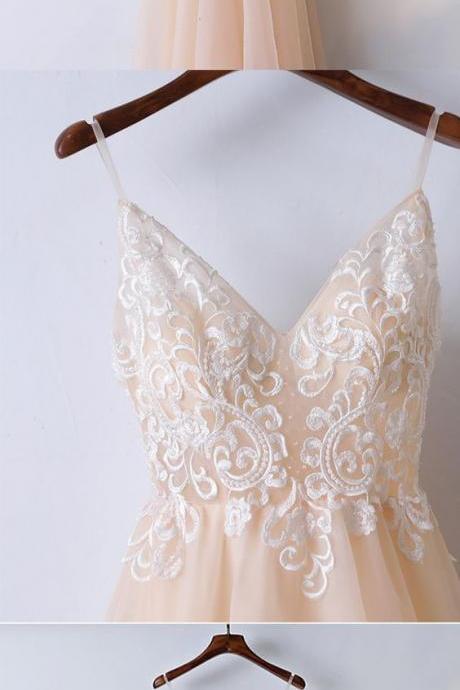 Champagne Prom Dress ,spaghetti Straps Prom Gown, Simple Dress,charming Evening Dress M1880