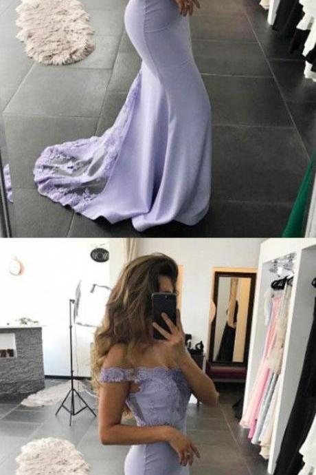 Mermaid Off-the-shoulder Lavender Evening Prom Dress With Appliques M1883