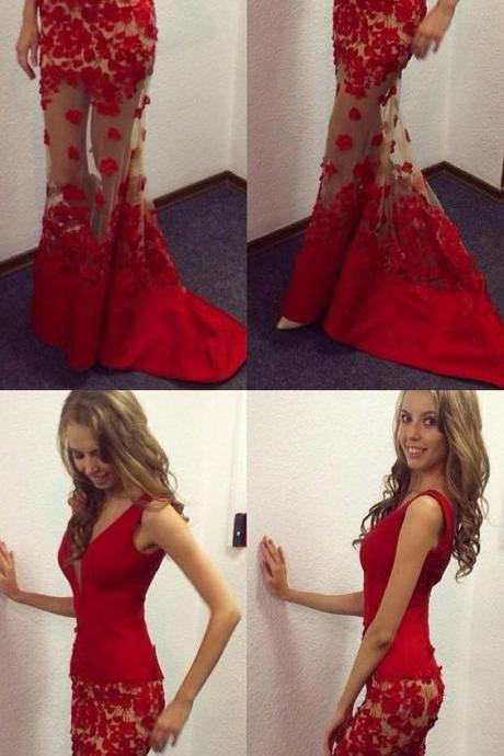 Red Prom Evening Dress Admirable Long Prom Dresses With Sheath/column Backless Illusion Dresses M2023