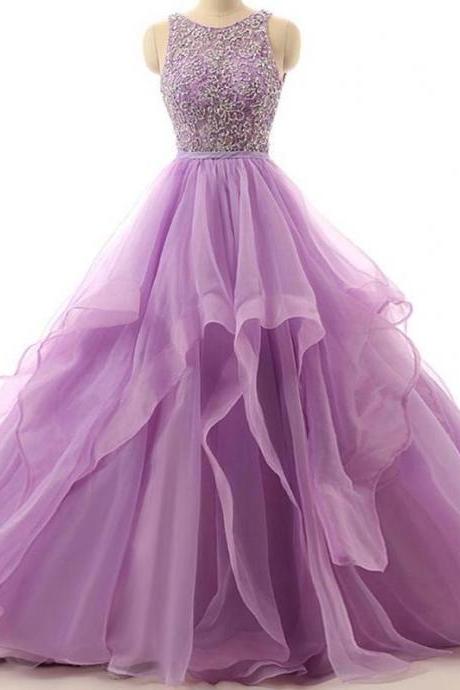 Lilac Organza Illusion A-line Evening Prom Dresses, Sweet 16 Dresses M2044