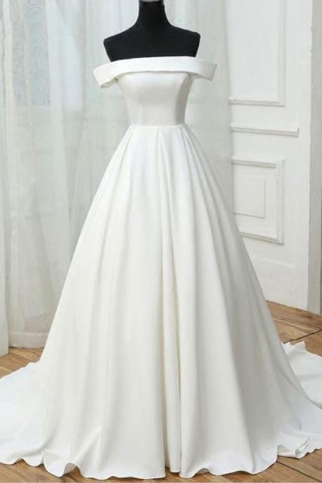 Simple White Satin Long Prom Dress, White Evening Dress M2240