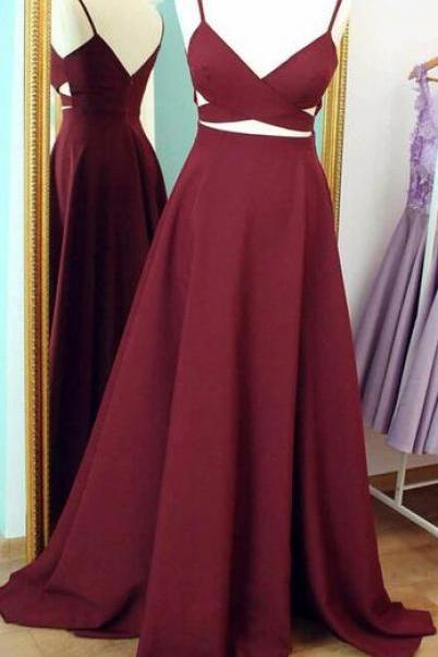 Straps Burgundy Long Prom Dress Evening Dress M2287