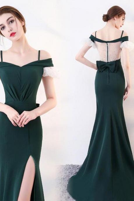 Green Long Prom Dress, Mermaid Green Evening Dress M2436