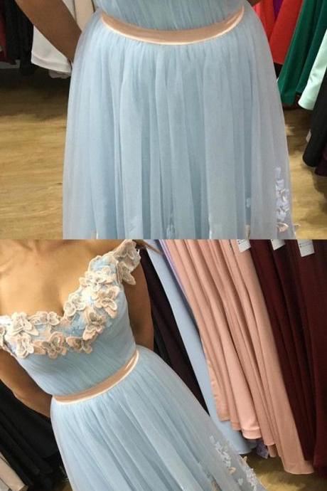 Light Blue Tulle Prom Dresses Lace Embroidery V-neck Off The Shoulder Evening Gowns 2018 Butterfly Prom Dress M2522