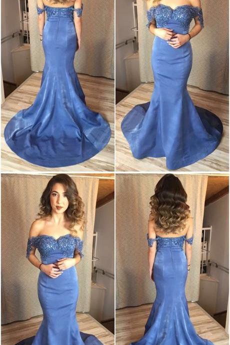 Charming Prom Dress,appliques Prom Dresses,long Prom Gown,mermaid Evening Dress,blue Prom Dresses M2526