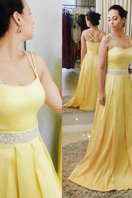 Elegant Straps Yellow Long Prom Dress Evening Dress M2616