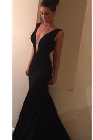 2018 Long Party Prom Gowns Mermaid Black Evening Dress M2619