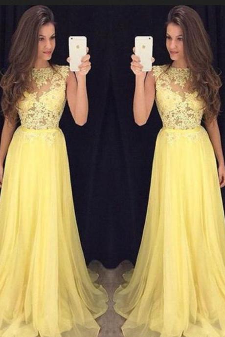 Elegant Yellow Chiffon Prom Dress,Long Prom Dress,Beautiful Prom Dresses M2973