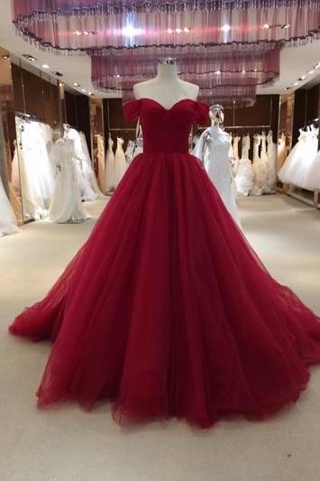 Sexy Off Shoulder Sleeves Prom Dress,ball Gown Burgundy Prom Dress,sexy Burgundy Evening Dress M3052